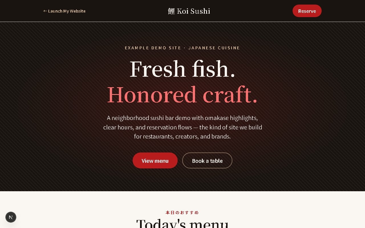 Koi Sushi website preview